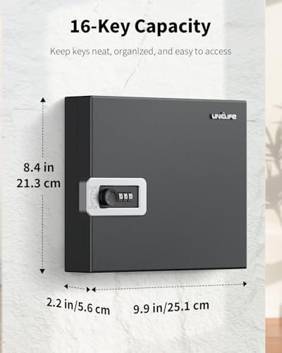 Uniclife 16 Keys Key Lock Box, Wall Mount Key Box, Key Cabinet - color: Black, size: 16-Key(Combo Lock)