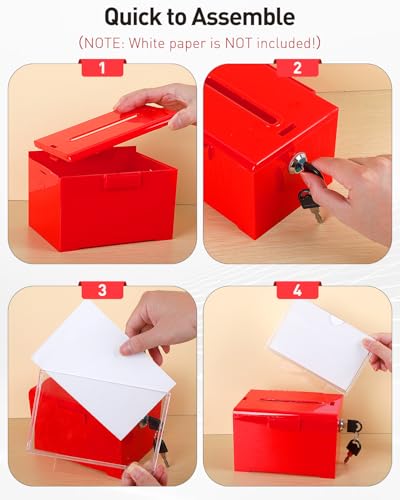 Uniclife 6.2"x 5" x 4" Red Acrylic Donation Box with Lock and Slot - color: Red, size: 1 Pack