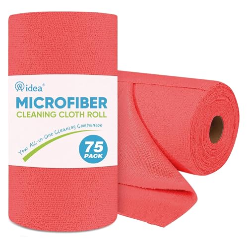 AIDEA Red Microfiber Cleaning Cloth Roll-75PK, Paper Towels 11.5"×11.5" - color: Red