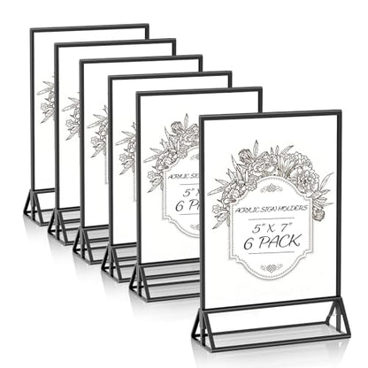 PPH-Sisy Acrylic Sign Holder 5x7 Double-Sided Black Picture Frames Clear Sign Holder for Flyer Holder Menu Holder Wedding Table Number Holder Photo Frame - 6 Pack - color: Black, size: 5x7-6 Pack