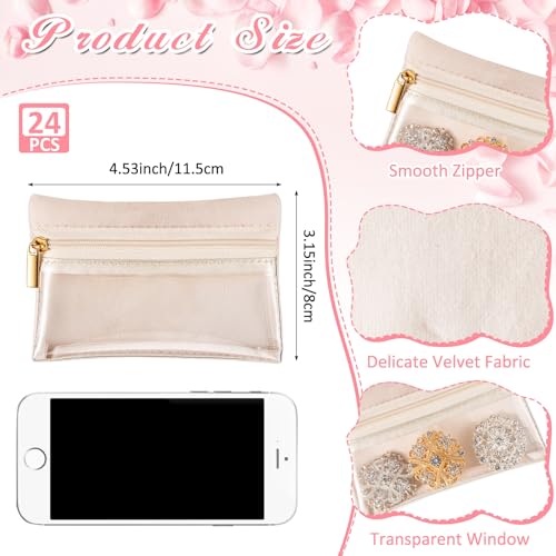 Uiifan Travel Jewelry Organizer Flannel Jewelry Bags Portable Jewelry Pouch with Zipper Pockets for Women Girl Gift - color: Beige and Clear