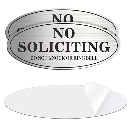 (2 Pack) No Soliciting Sign for House, Self Adhesive No Soliciting Sign for Front Door, No Solicitation Metal Sticker Signs for Home and Yard (Brushed Silver /Black, 8.5 x 3.5 inches, Do Not Knock or Ring Bell) - color: Brushed Silver /Black, size: Large