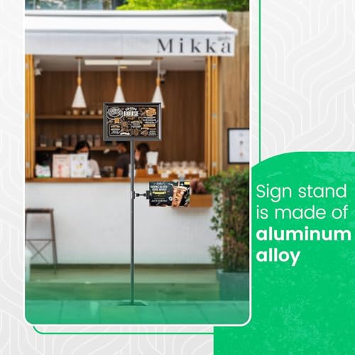 Adjustable Sign Stand for Display, Heavy Duty Sign Holder Floor Stand with Base, Aluminum Snap Open Frame 11 x 17, with Anti-Slip Solid Steel Square Pedestal and Signage Clip - size: Heavy Base, 11x17inches (1 pack)
