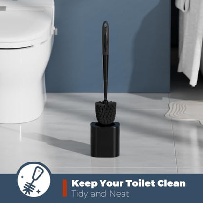 Toilet Brush and Holder Set, Space Saving, Black, 1 Pack - color: Black