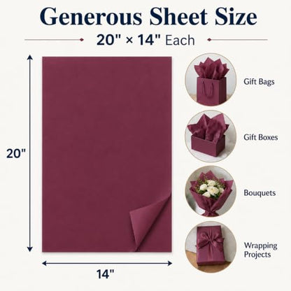 ROVIBIOBIO 100 Sheets Burgundy Tissue Paper for Gift Bags, 20 x 14 Inch - color: Burgundy
