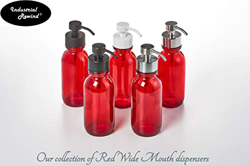 Red Wide Mouth Glass Soap Dispenser with Metal Pump and Non Slip Coaster - 16oz Glass Jar Lotion Bottle by Industrial Rewind (Red WM/ORB) - color: Red Wm/ Orb