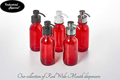 Red Wide Mouth Glass Soap Dispenser with Metal Pump and Non Slip Coaster - 16oz Glass Jar Lotion Bottle by Industrial Rewind (Red WM/ORB) - color: Red Wm/ Orb