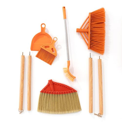 Bathroom Cleaning Broom Set, 4-Piece Broom and Dustpan Set with Long & Short Handle Brooms – Stiff Floor Broom, Angle Broom & Toilet Scrub Brush – Cleaning Tools for Bathroom & Kitchen