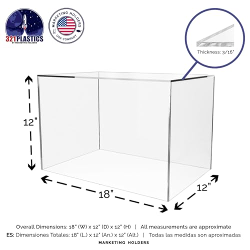18" x 12" x 12" Acrylic Display Riser Box No Lid with One Open Side Versatile Large Clear Retail Product Platform and Merchandise Storage Bin by Marketing Holders - size: 18"w x 12"d x 12"h