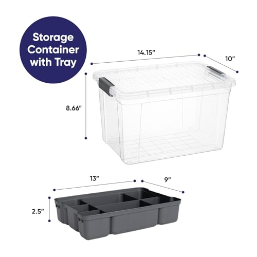 Superio Storage Container Organizing Bin with Removable Tray Deep Plastic Tools, Sewing, Crafts Box,14.75 Qt. - size: Medium 14.75 Qt. X Deep