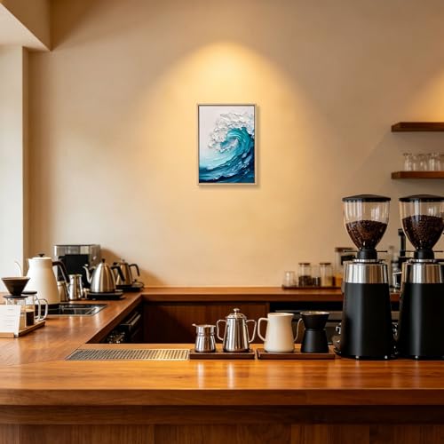 Blue Ocean Wave Nautical Wooden Box Sign Wall Art 8x12 Inch - color: Blue Wave Art