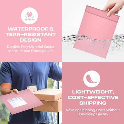 Light Pink Bubble Mailers 4x8, Poly Padded Envelopes #000, 500 Pack - color: Light Pink, size: 4"x8" / 500 Pack