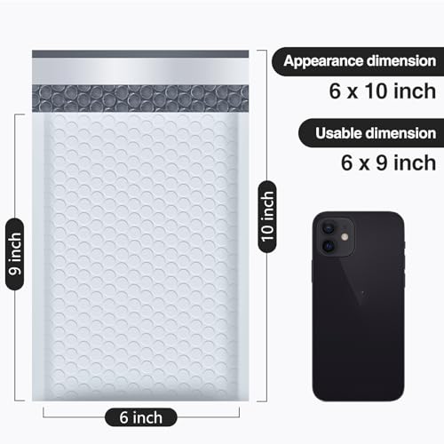 UCGOU Bubble Mailers 6x10" White Usable Size 6x9" Padded Envelopes 50 Pack - color: White, size: 6x10" 50PC