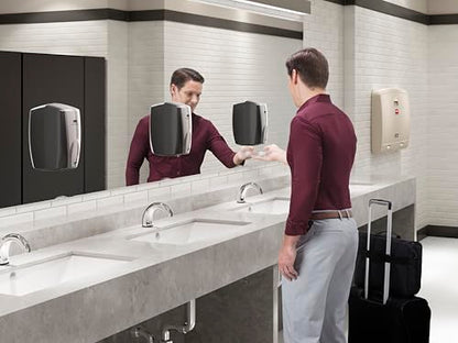 Rubbermaid Commercial Products AutoFoam Hand Soap & Sanitizer Dispenser, Black/Chrome, Touchless, Wall Mount, Battery Operated, for Restrooms in Offices/Hotels/Entertainment/Schools - color: Chrome, style: Battery Powered