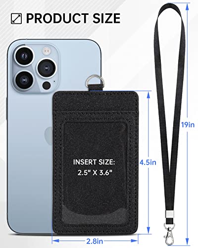 Teskyer Leather ID Badge Holder with Lanyard, Vertical Starry Black - color: Starry Black, size: Vertical
