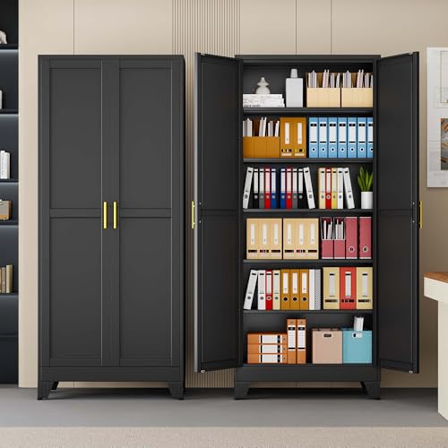 pozdeg 75" Black Steel Tall Garage Storage Cabinet - color: Black, size: 15.74"D x 31.5"W x 75"H