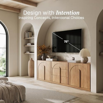 BELLEZE Bijou 3-Piece Modular Sideboard Buffet Cabinet - Camel - color: Bijou Camel Bbc