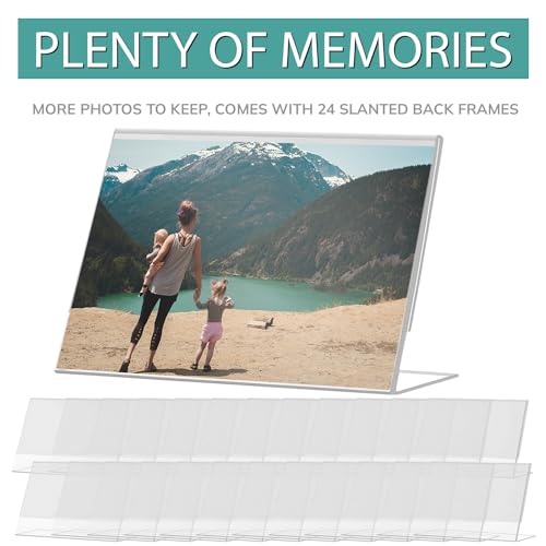 pbf 7x5 Acrylic Sign Holder | 7 x 5 Horizontal Stand Up Slanted Sign Holder | Acrylic Stands for Display | Clear Picture Frame, Menu Table Top Stand, Plastic Flyer Holder (24-Pack) - size: 24