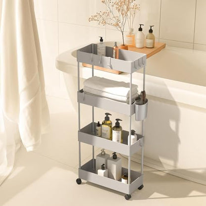Pipishell 4 Tier Slim Storage Cart with Wheels, Laundry Cart, Gray - color: Gray, size: 4-Tier