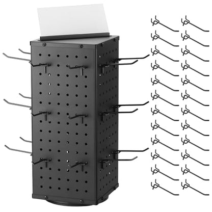 QWORK Rotating Metal Pegboard Display Stand – 4-Sided Spinner with 24 Hooks for Jewelry, Craft & Retail Use