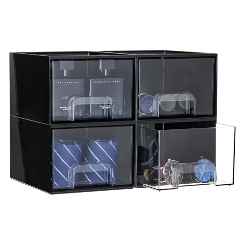 Vtopmart Black Small Stackable Storage Drawers for Cologne Organizer - style: Small-4pack-Black