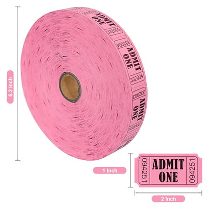 LLIKED 2000 Pink Raffle Tickets 1" x 2" Admit One Single Roll - size: 2000 Pink