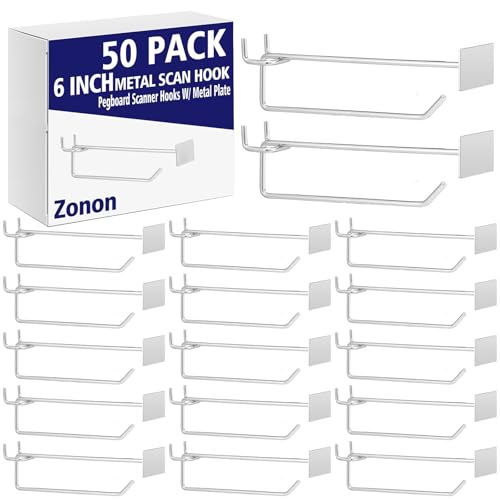 Zonon 50 Pack 6 Inch Metal Scan Hooks with Label Holder for 1/4" Pegboard - size: 6 Inch