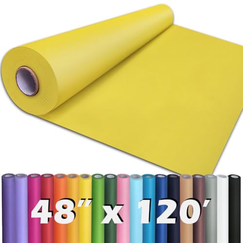 PerkHomy 48" x 1,440" (120') Lemon Yellow Kraft Paper Roll for Craft Bulletin Board Paper Art Table Covering Crafting Gift Wrapping Bouquet Packing Parcel 80GSM 55LB (Lemon Yellow, 48" x 120') - color: Lemon Yellow, size: 48" Width x 120' Length
