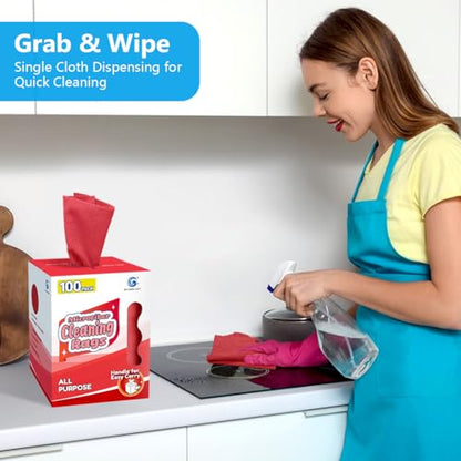 GLIMGLINT Microfiber Cleaning Cloth 100 Pack, Reusable Paper Towels 11 x 9 - color: Red