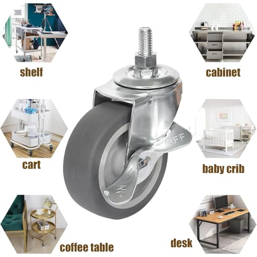 AAGUT 3 Inch Caster Wheels, M8 x 1.5" Threaded Stem Castors, 4 Packs - size: M8 x 38mm