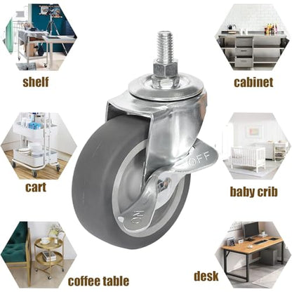 AAGUT 3 Inch Caster Wheels, M8 x 1.5" Threaded Stem Castors, 4 Packs - size: M8 x 38mm