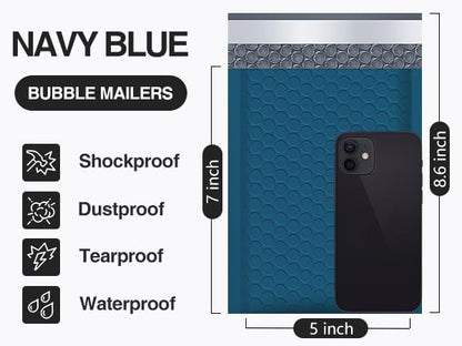 UCGOU Bubble Mailers 5x8.6" Usable Size 5x7" Padded Bags Navy Blue 50 Pack - color: Navy Blue, size: 5x8.6" 50PC