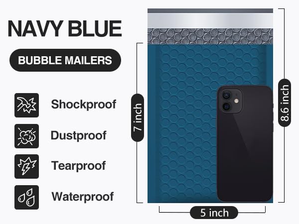 UCGOU Bubble Mailers 5x8.6" Usable Size 5x7" Padded Bags Navy Blue 50 Pack - color: Navy Blue, size: 5x8.6" 50PC