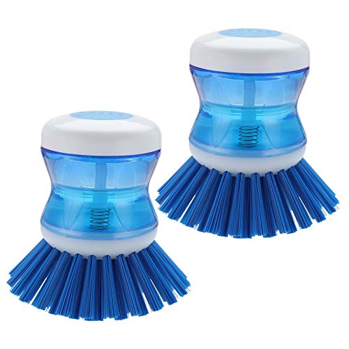 Dish Brush with Soap Dispenser, Stiff Bristles Dish Scrubber for Pots, Pans & Sink Cleaning, 2 Pack - color: Blue