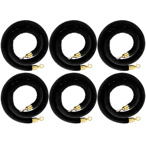 Velvet Stanchion Rope 5.25 Ft Crowd Control Barriers Safety Velvet Rope with Gold Hooks for Graduation Party, Movie Theaters Openings Hotels Carpet, Not Include Stanchion Pos(Size:6 Pack,Color:Black)
