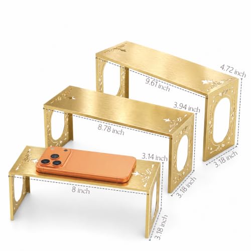 Gold Risers Display Stands, 6-Piece Metal Purse & Perfume Display Set