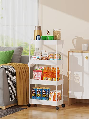 LEHOM Slim Rolling Storage Cart - 4 Tiers Bathroom Organizer Utility Cart - color: Pear White