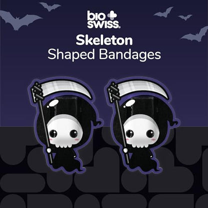 BioSwiss Bandages, Halloween Skeleton Shaped Self Adhesive Bandage Set, Latex Free, Sterile Wound Care, 24 Count - size: 24-Count Box, style: Skeleton