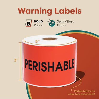 Aegis Adhesives - 3" X 5" Red Perishable Stickers (1 Roll, 500/Roll) - color: Red (Perishable)