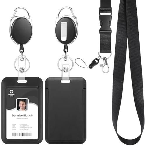 Breakaway Lanyard with Retractable Badge Reel and Hard Id Holder - color: Black Lanyard