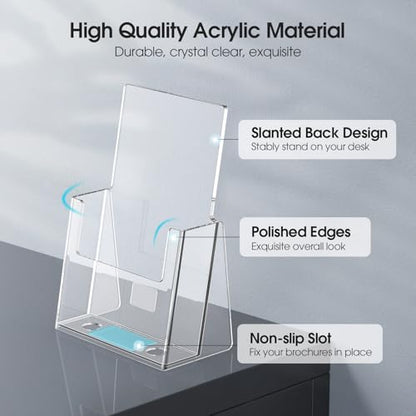 MaxGear Acrylic Brochure Holder, 6 x 9 Inch Countertop Display, 2 Pack - size: 6"x9"-Square Corner Version