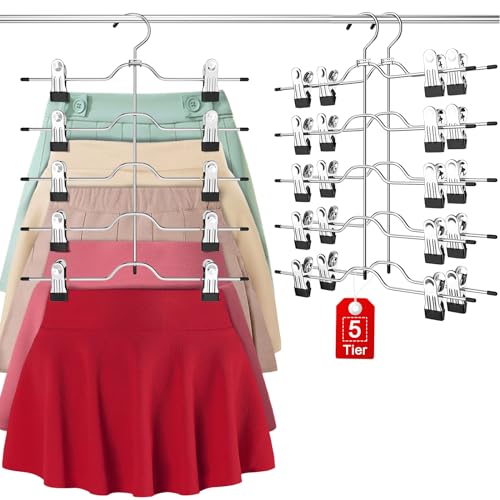 Pants Skirt Hangers with Clips 2 Pack 5 Tier