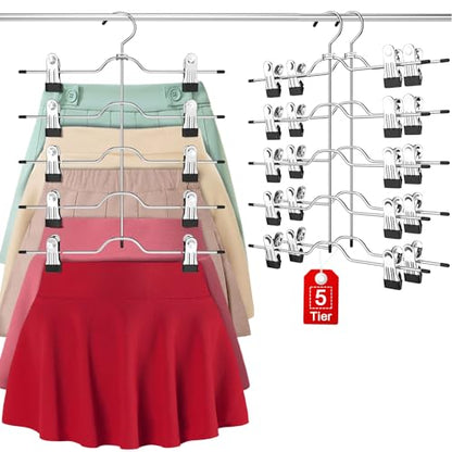 Pants Skirt Hangers with Clips 2 Pack 5 Tier