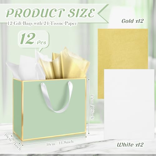 ReliThick 12 Pack Paper Gift Bag with Handles & Tissue, Sage Green - color: Sage Green