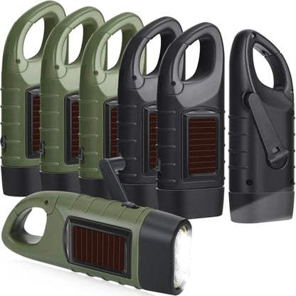 Mudder 6 Pack Hand Crank Flashlights Solar Powered Flashlight, Green,Black - color: Green,Black