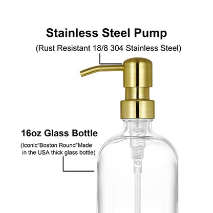 Clear Glass Jar Soap Dispenser with Gold Pump, 16oz - color: Gold