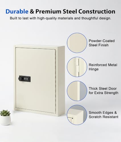 KYODOLED Key Box, 40-Key Lock Box with Combination Lock, Wall Mount, White - color: White-01