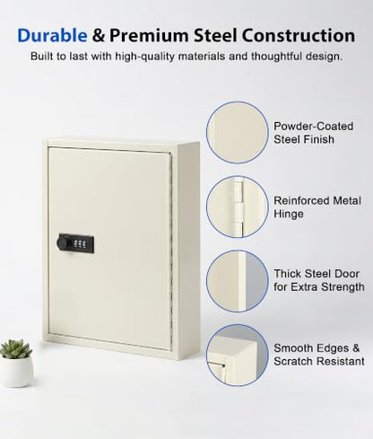 KYODOLED Key Box, 40-Key Lock Box with Combination Lock, Wall Mount, White - color: White-01