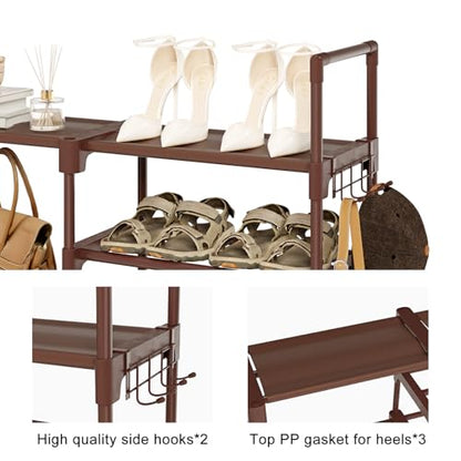 WOWLIVE 9 Tier 3-Column Shoe Rack, 50-55 Pairs Stackable Brown - color: Brown, size: 3 Row 9 Tier