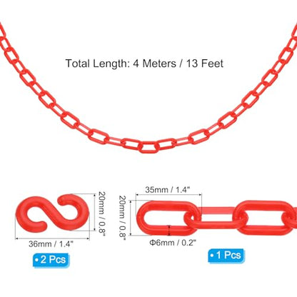 PATIKIL 13Ft Plastic Chain Barrier, Safety Link Chain with 2 S-Hooks for Crowd Control at Driveway Elevator Parking Lot, Red - color: Red